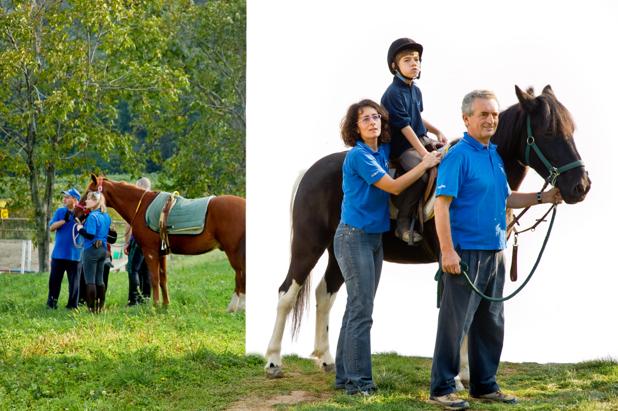 Foto di Volontari con bambino e cavallo