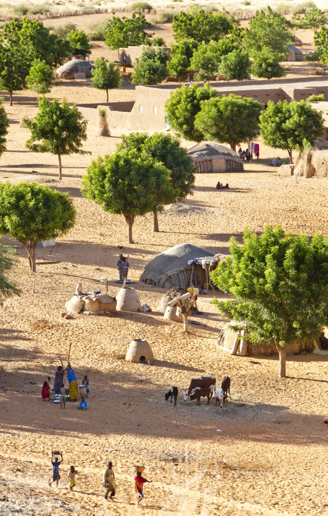 Gente al lavoro in un villaggio alle spalle della Gran dune du Gao